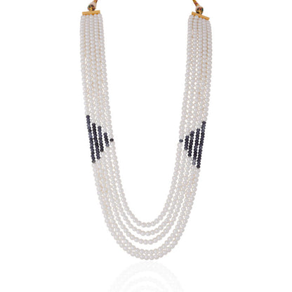 White pearl Blue Beaded Traditional wear maala for men