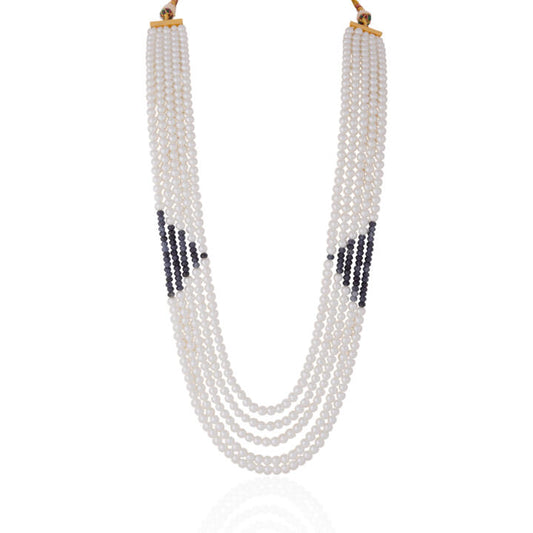 White pearl Blue Beaded Traditional wear maala for men