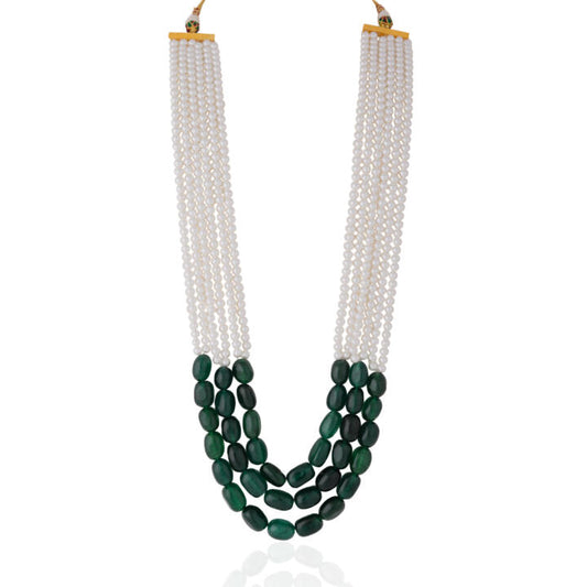 Emerald Green Beaded maala  with pearl Maala
