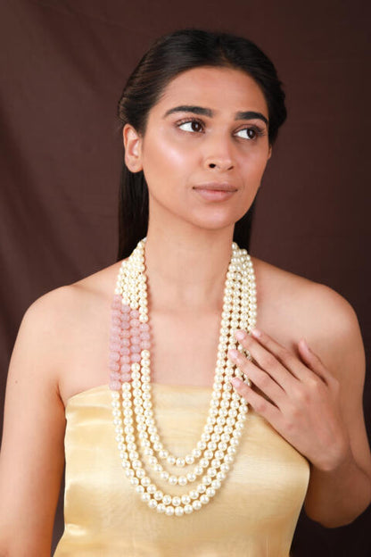 Light Pink beaded with white pearl festival wear maala for women and girl