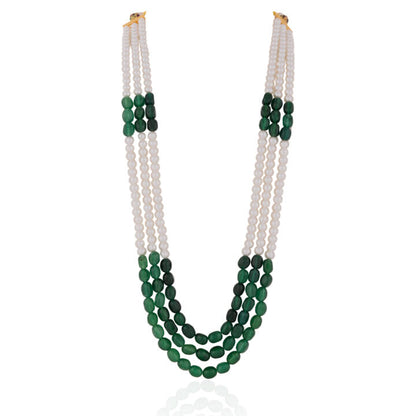 Emerald Green Beaded Maala three layered pearl Mala