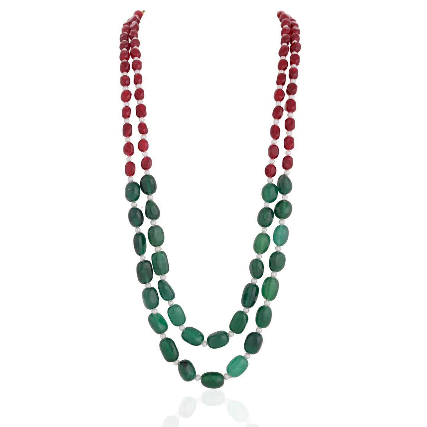 Ruby tumble beads with green emerald beads Necklace Maala for girl and women
