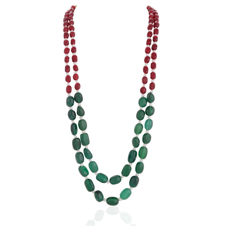 Ruby tumble beads with green emerald beads  Maala for men