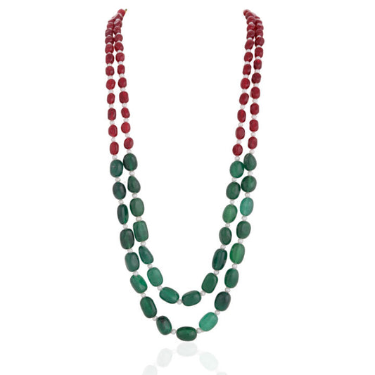 Ruby tumble beads with green emerald beads  Maala for men