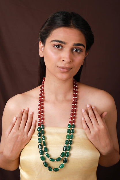 Ruby tumble beads with green emerald beads Necklace Maala for girl and women