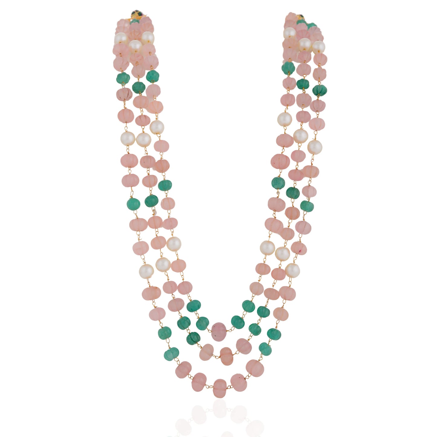 Beautiful Vintage Rose quartz & Jade Beaded Necklace Maala for Women