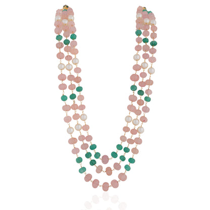 Beautiful Vintage Rose quartz & Jade Beaded Necklace Maala for Women