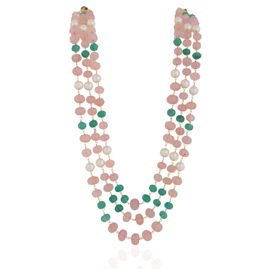 Beautiful Vintage Rose quartz & Jade Beaded Necklace Maala for Women