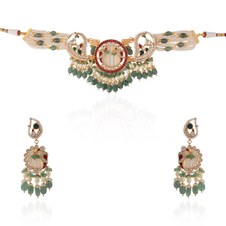 Designer Matt finish peacock choker set