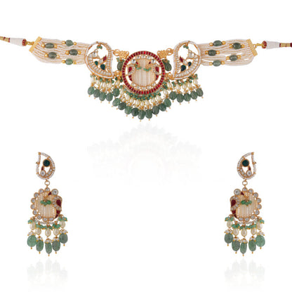 Designer Matt finish peacock choker set