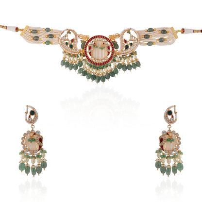 Designer Matt finish peacock choker set