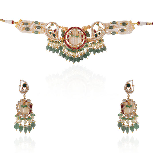 Designer Matt finish peacock choker set