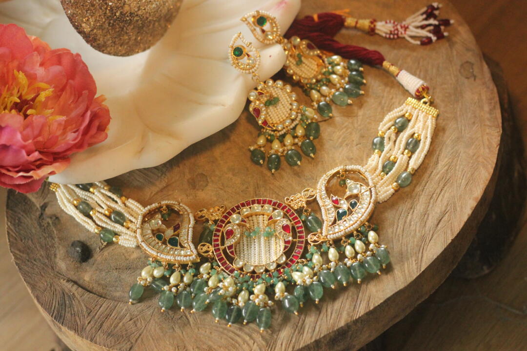 Designer Matt finish peacock choker set
