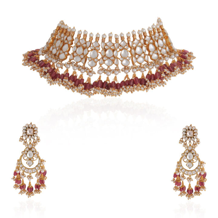 Light pink beads traditinal necklace set
