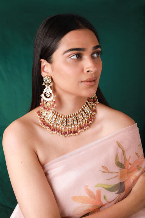 Light pink beads traditinal necklace set