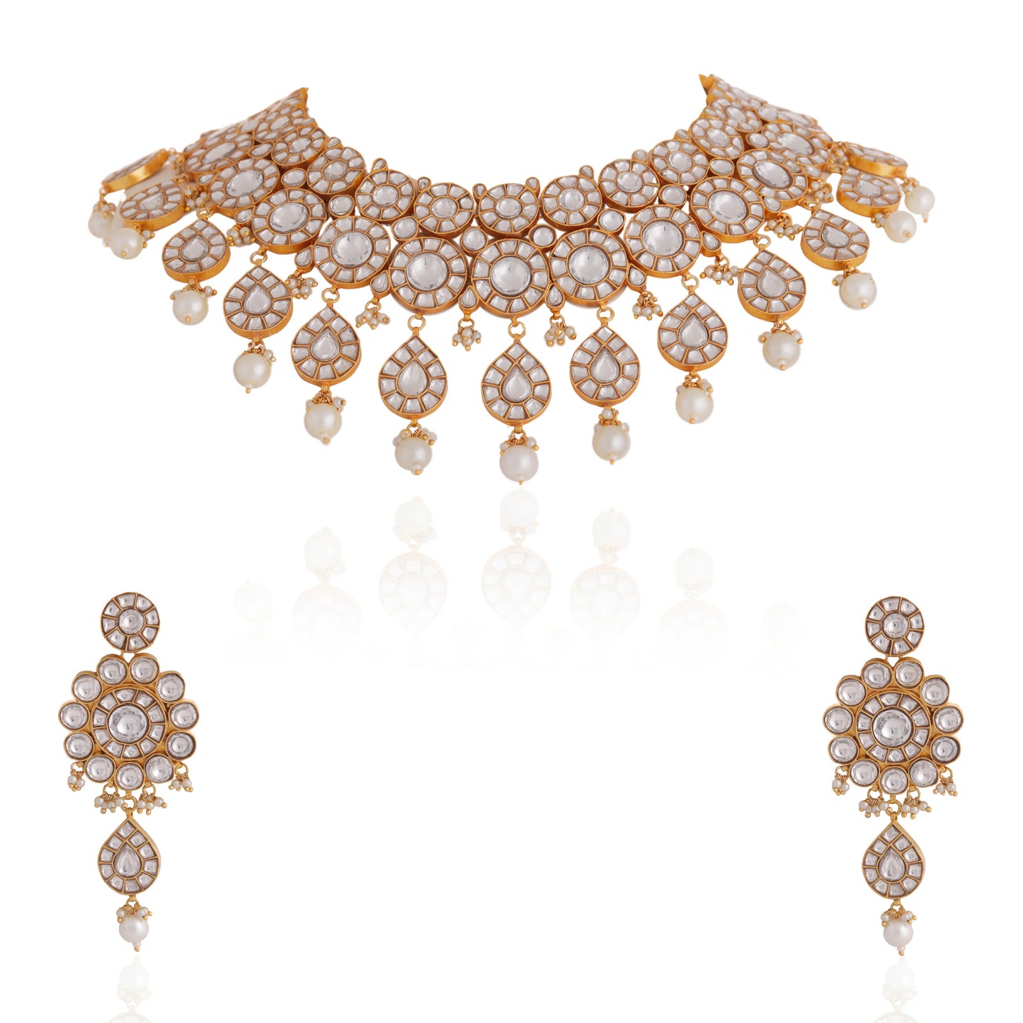 Riana-Heavy bridal set with jadtar stones and pearl/indian jewelery/wedding jewelery