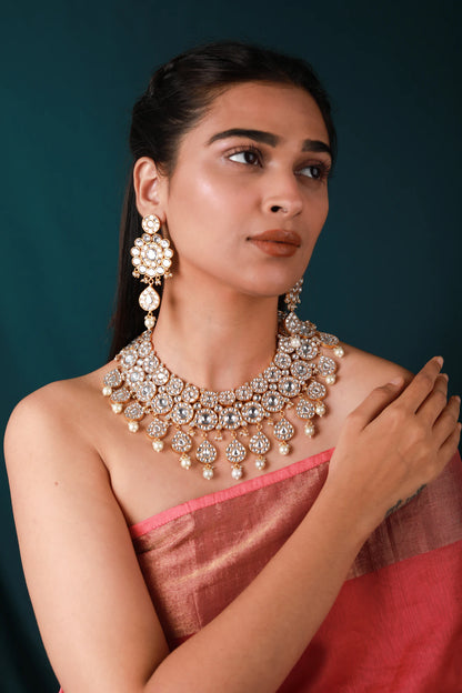 Riana-Heavy bridal set with jadtar stones and pearl/indian jewelery/wedding jewelery