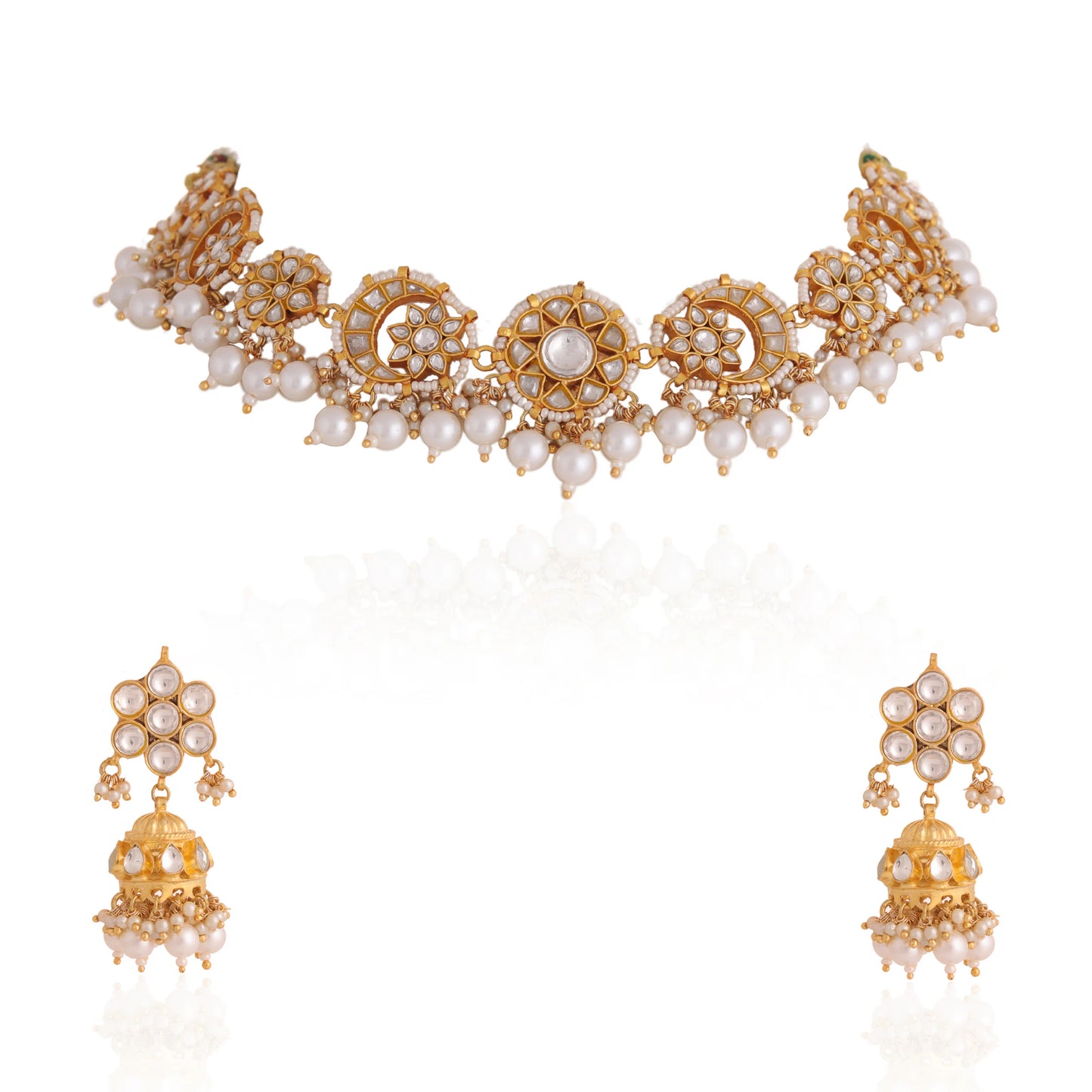 Riana beautiful kundan choker necklace in pearl for women