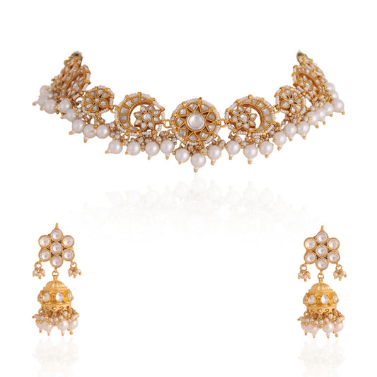 Riana beautiful kundan choker necklace in pearl for women