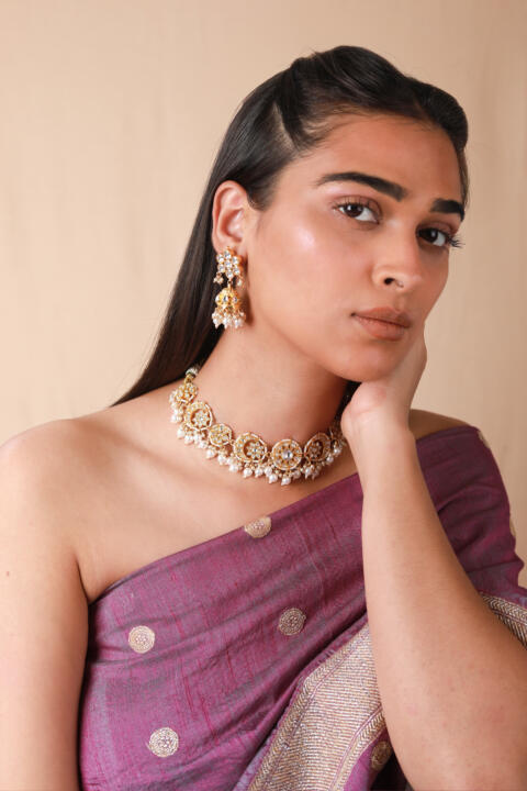 Riana beautiful kundan choker necklace in pearl for women