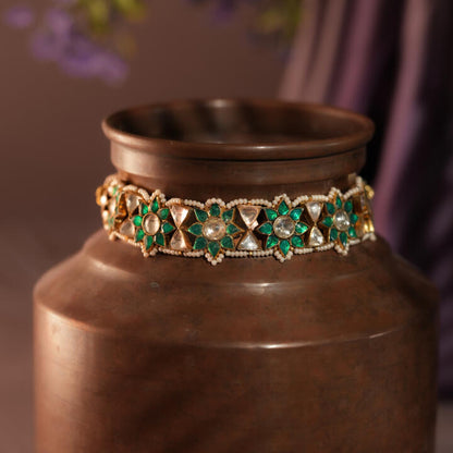 green white floral jadtar choker
