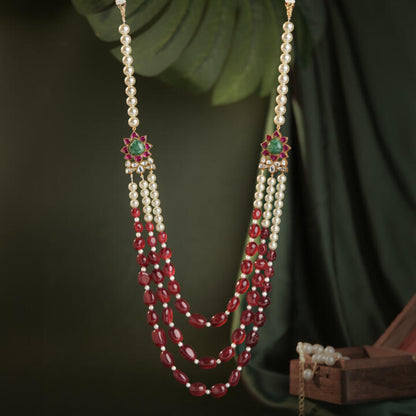 Statment Ruby and Jade stone groom accessories maala in tradtional style with mozanite stones