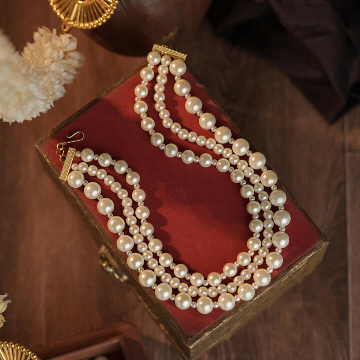 Three layered pearl Necklace (only)