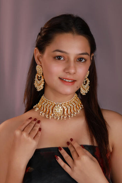 Gold plated pearl Neckalace set