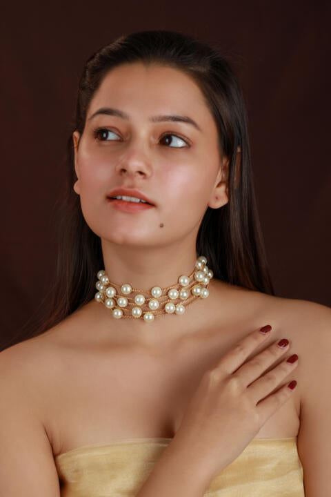 Gold plated pearl beaded jewellery set/choker set