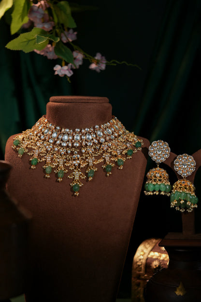 Jade stone Bridal necklace with jhumki earrings