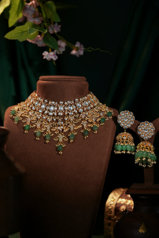 Jade green Bridal necklace with jhumki earrings
