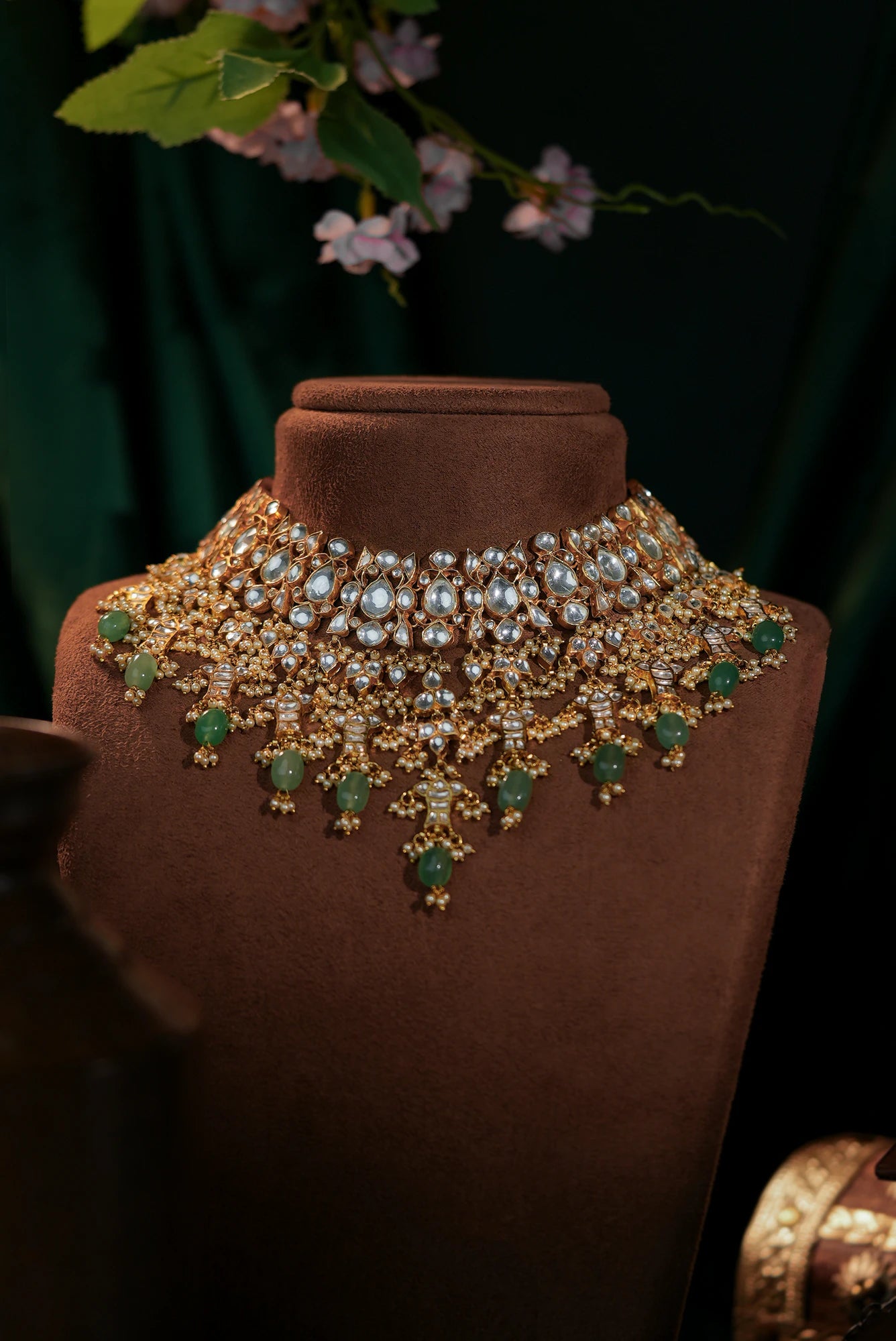 Jade stone Bridal necklace with jhumki earrings