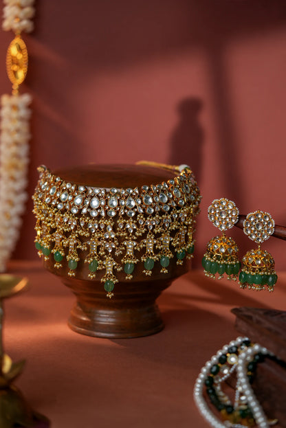 Jade stone Bridal necklace with jhumki earrings