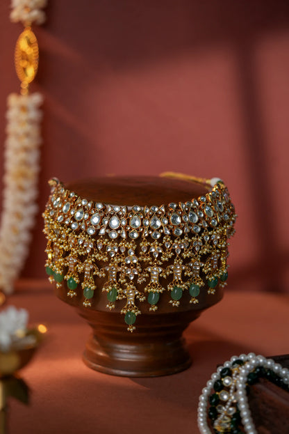 Jade stone Bridal necklace with jhumki earrings