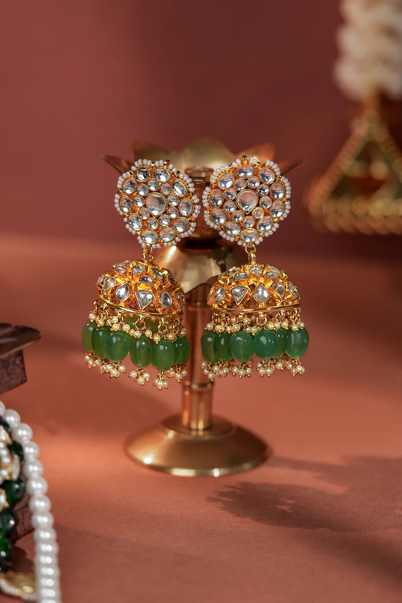 Jade stone Bridal necklace with jhumki earrings