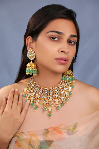 Jade stone Bridal necklace with jhumki earrings