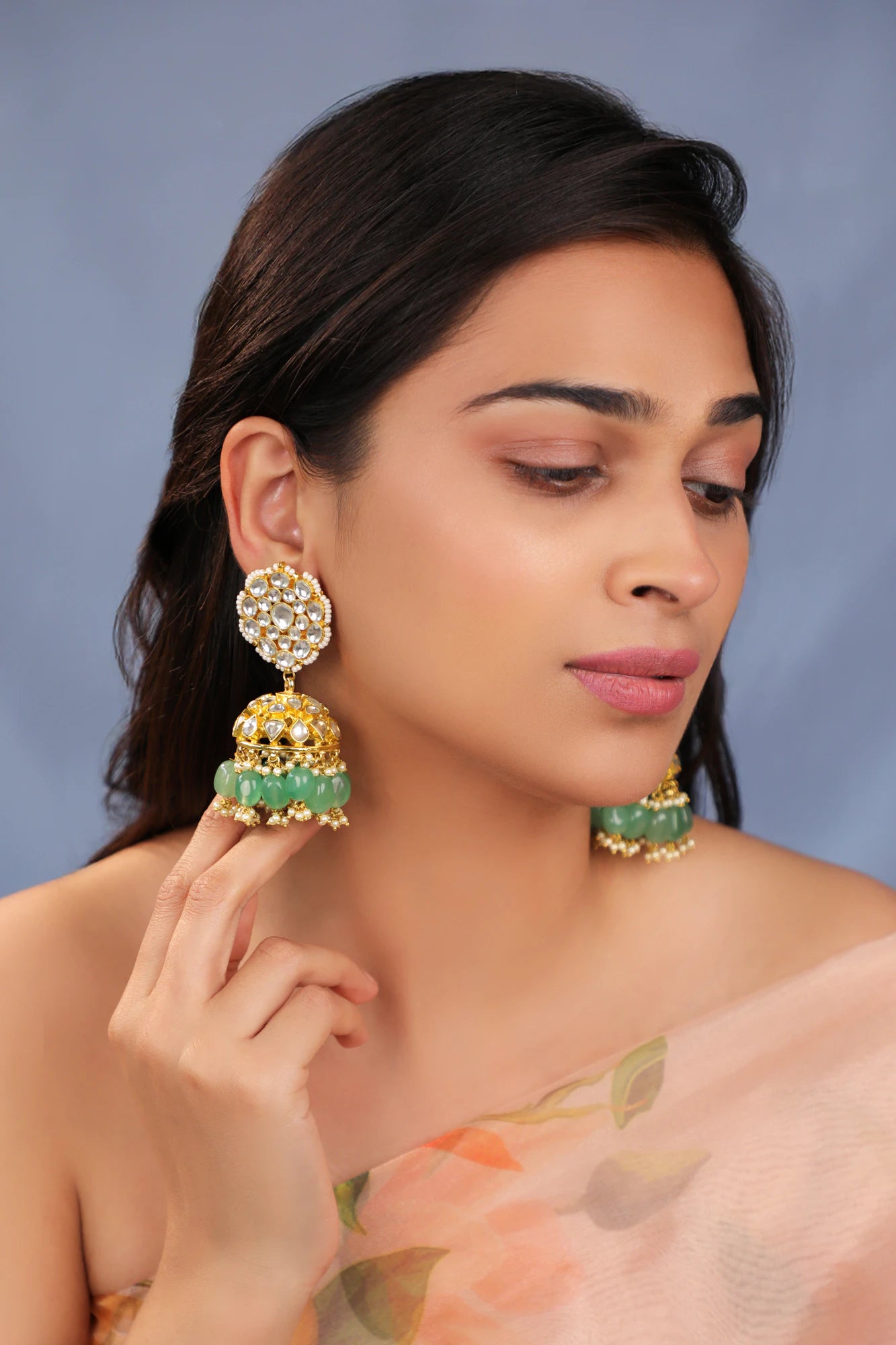 Jade stone Bridal necklace with jhumki earrings