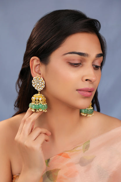 Jade stone Bridal necklace with jhumki earrings