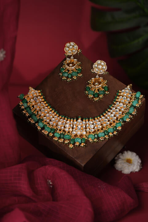 festive wear choker set with shades of emerald drops