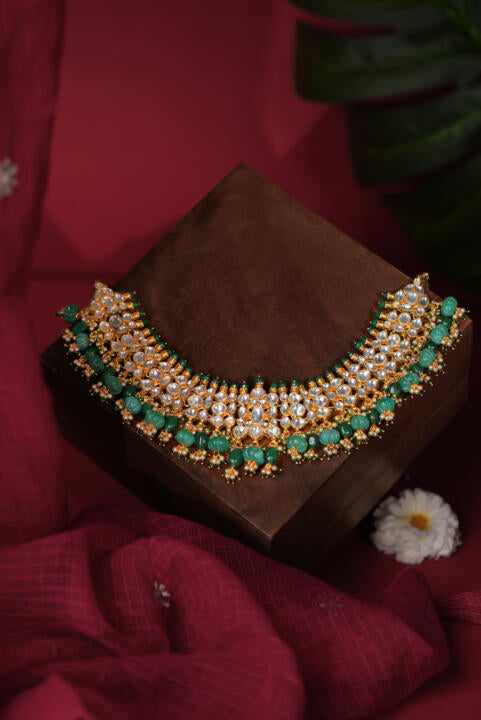festive wear choker set with shades of emerald drops