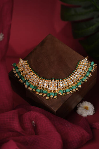 festive wear choker set with shades of emerald drops