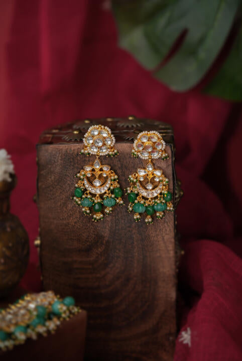 festive wear choker set with shades of emerald drops