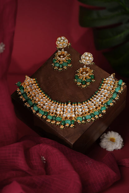 festive wear choker set with shades of emerald drops