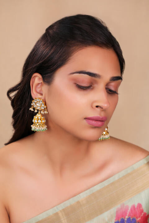 Heavy jadtar kundan set with pearl and jhumkis