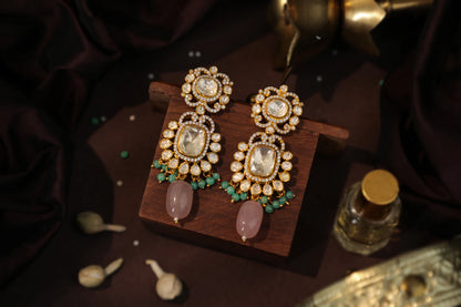 Pastel mozonite necklace set with Jade stones