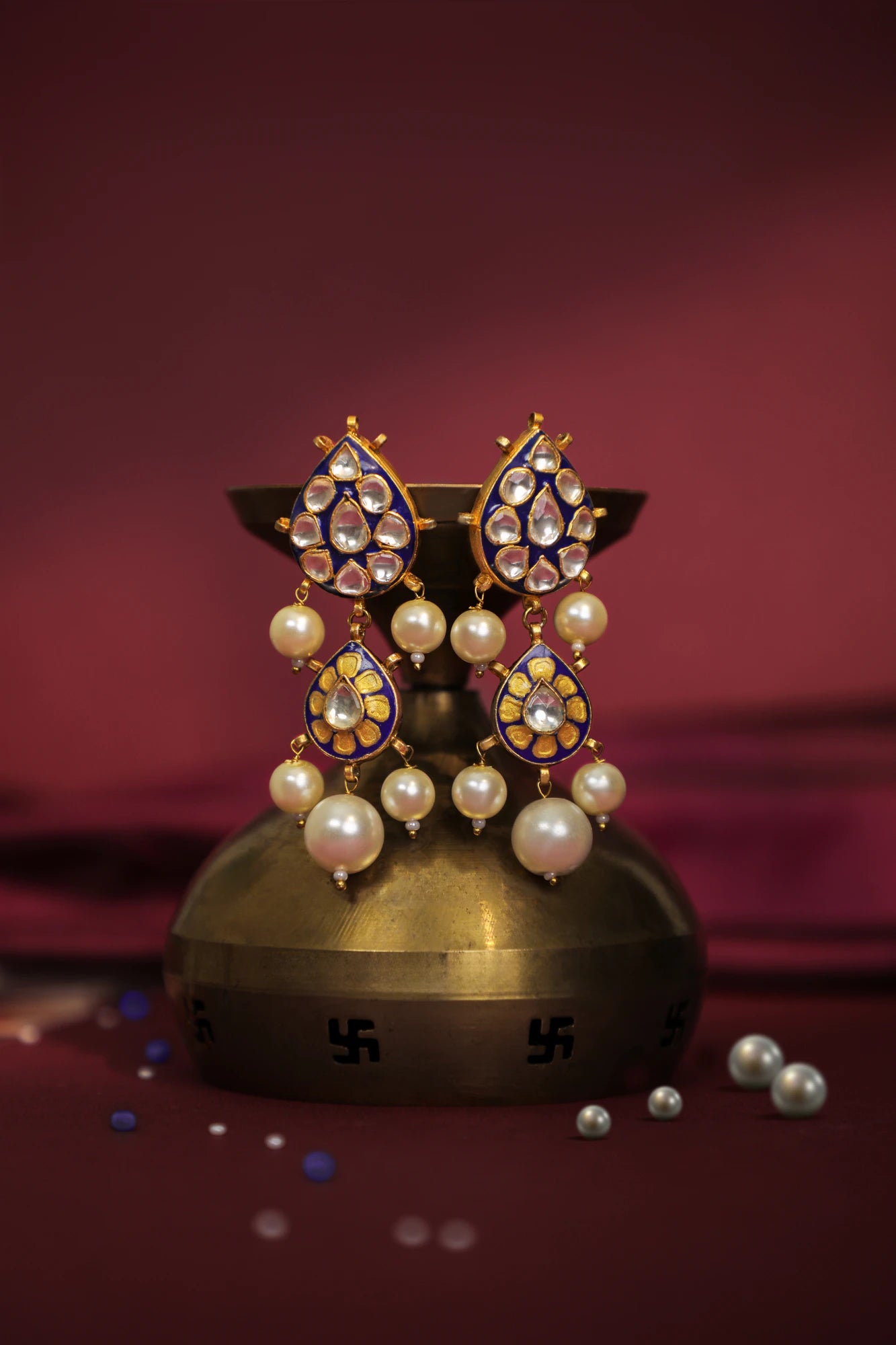 Royal mina work necklace in blue colour with pearls