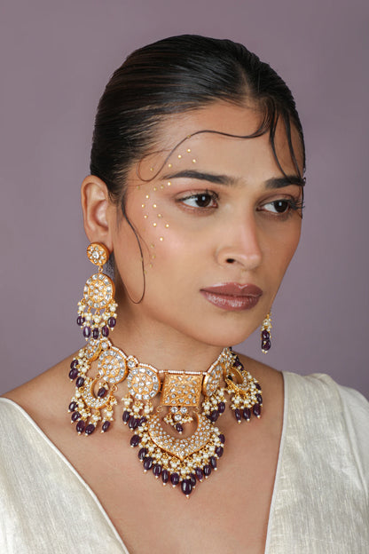 Royal heritage jadtar ensemble purple drop Necklace set
