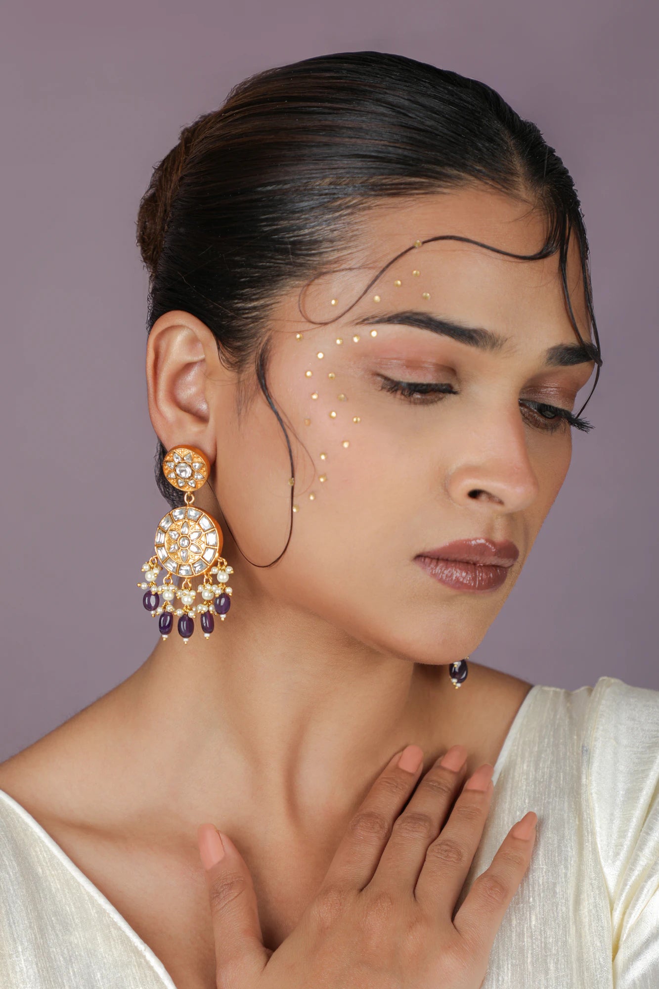Royal heritage jadtar ensemble purple drop Necklace set