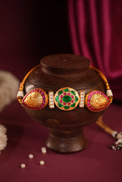 Pink & green colour gold plated choker