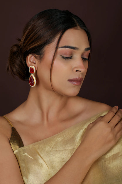 Handcrafted Gold Plated Red Stone With Pearl Choker Set